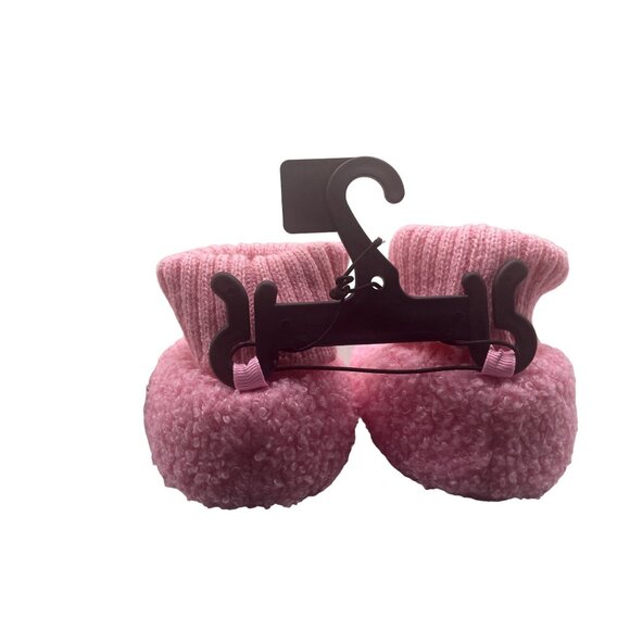 Pink Toddler Fuzzy Booties With Rainbow & Cloud Embroidery Warm & Cozy Design Fo - Picture 3 of 4